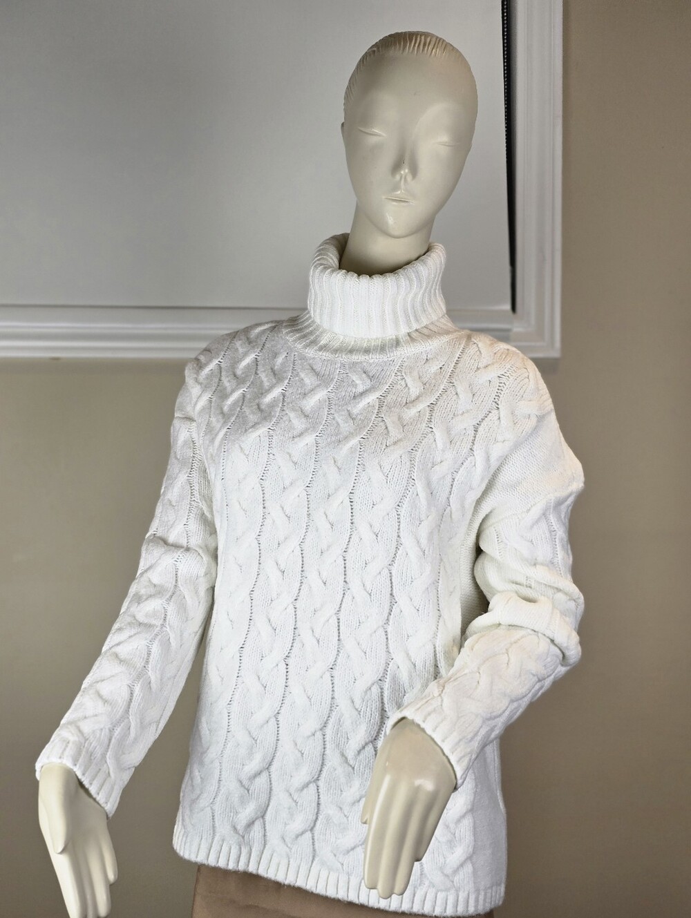 Sz ZL WindRiver Heritage Chunky Cable Knit Pullover Sweater Classic White